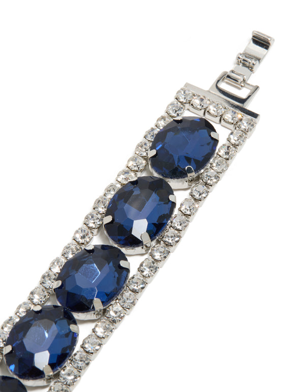 Silver Blue Large Diamantes Bracelet