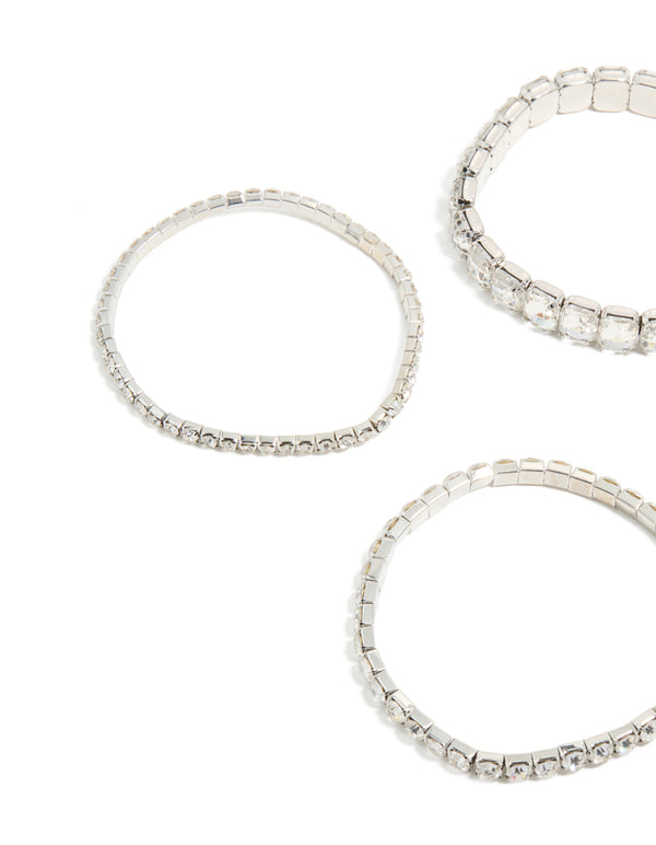 Silver Shimmer Diamante Stretch Bracelets 5-Pack