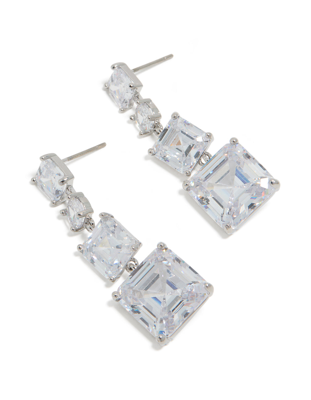 Silver Cubic Zirconia Square Drop Earrings