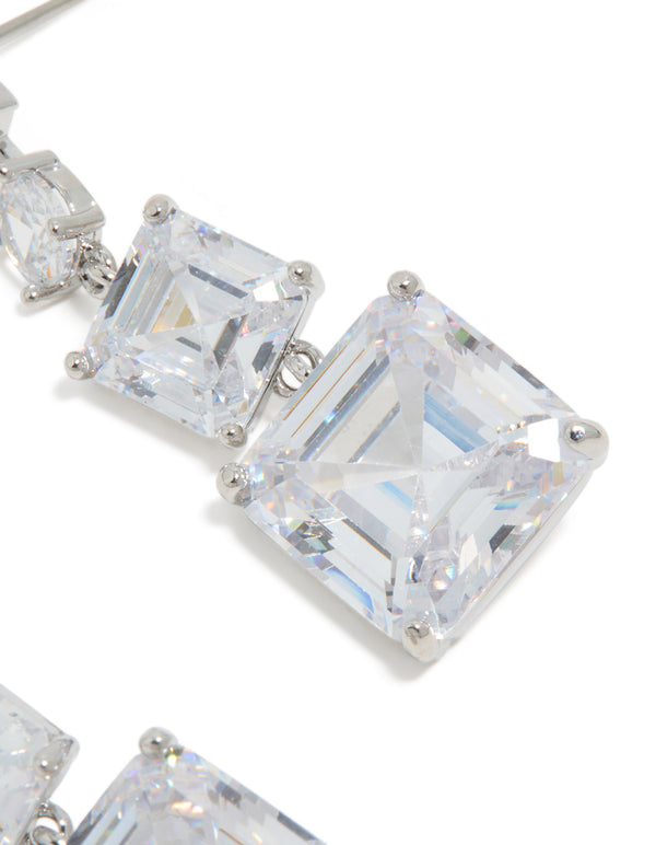 Silver Cubic Zirconia Square Drop Earrings