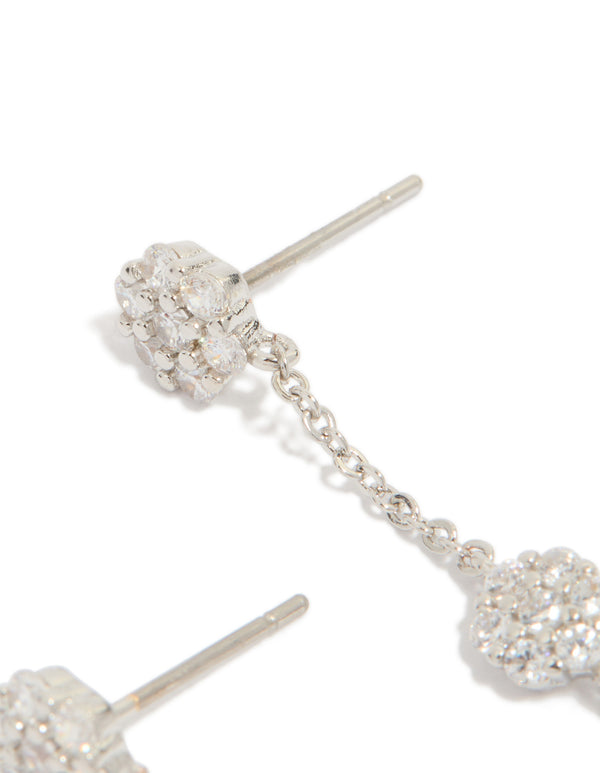 Silver Cubic Zirconia Mini Floral Drop Earrings