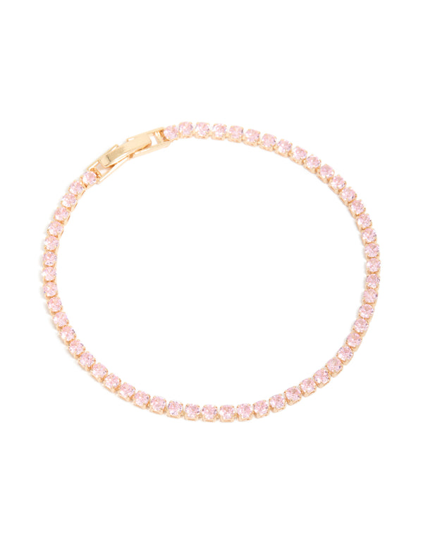 Gold Pink Cubic Zirconia Dainty Tennis Bracelet