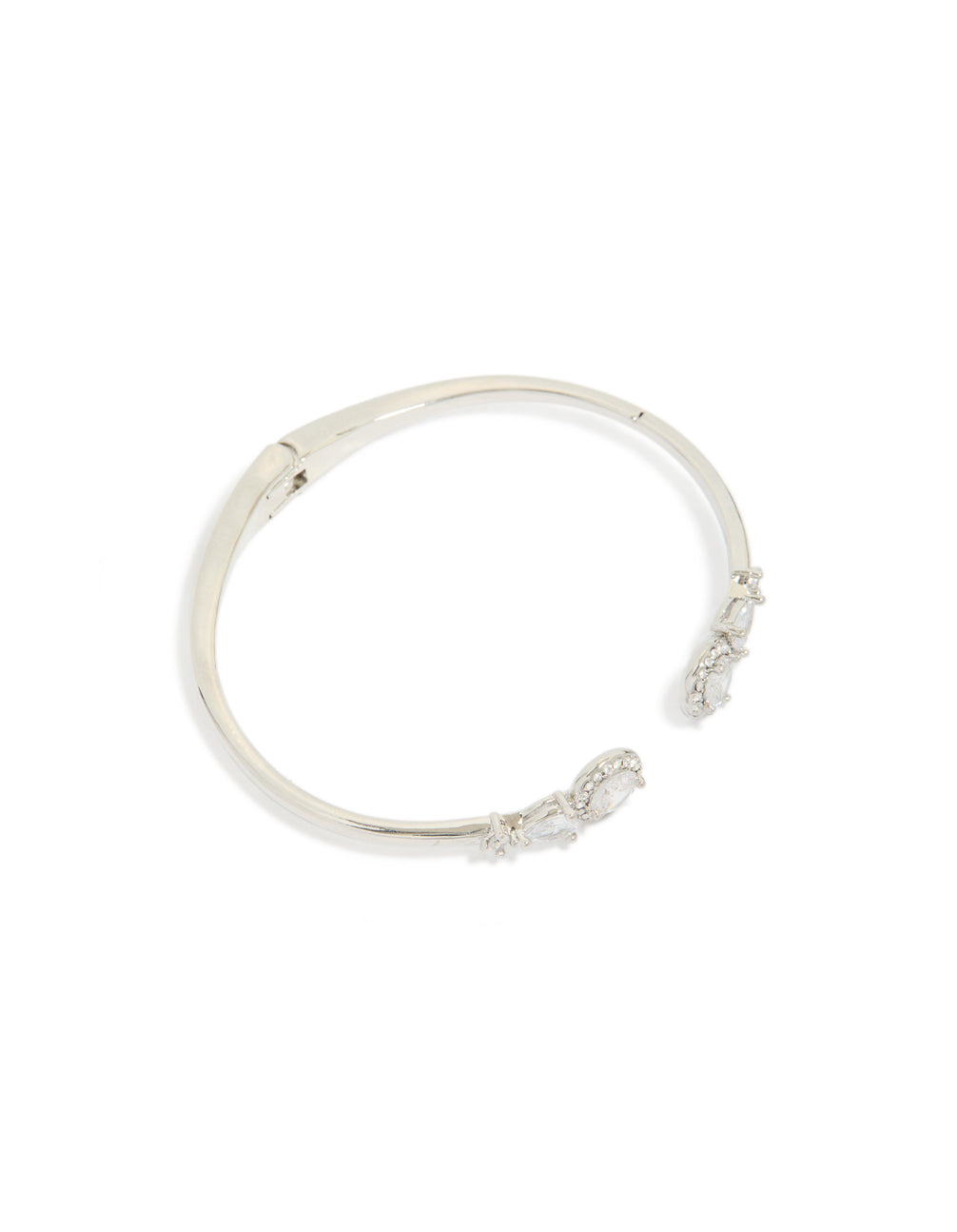 Silver Cubic Zirconia Circle Hinged Bangle