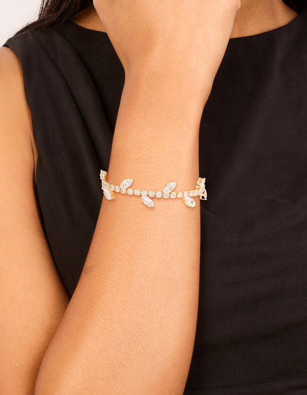 Gold Cubic Zirconia Marquise Vine Toggle Bracelet