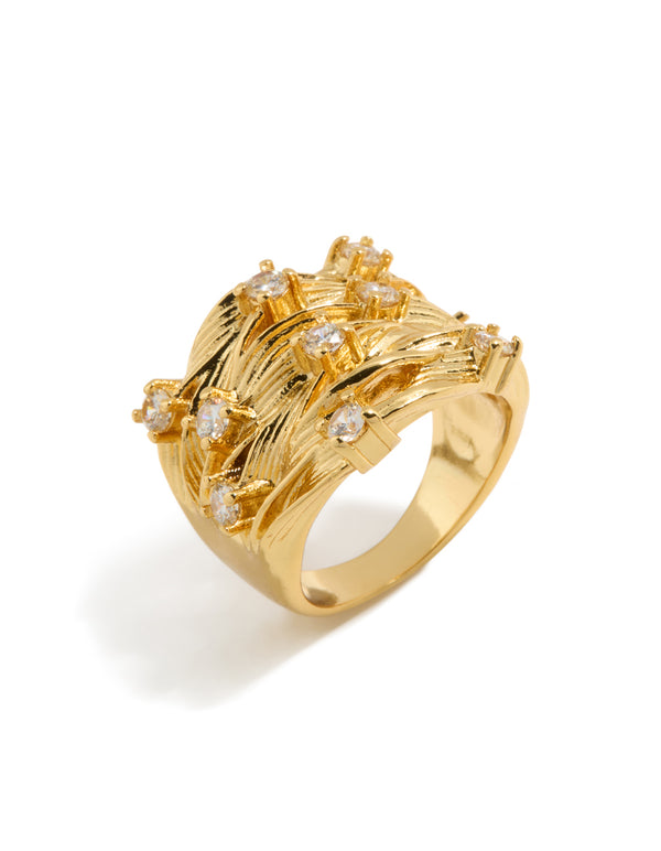 Gold Plated Chunky Lined Ring