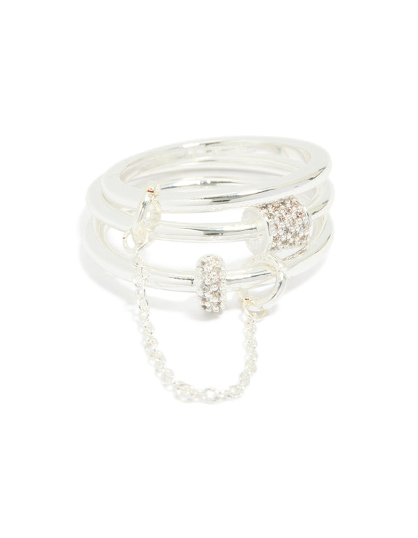 Silver Plated Cubic Zirconia Loop Linked Stacking Ring Set