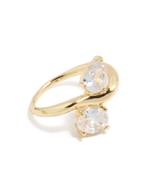 Gold Plated Modern Double Clear Cubic Zirconia Ring
