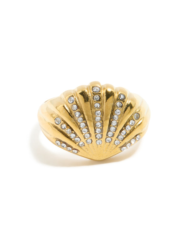 Waterproof Gold Plated Stainless Steel Shell Large Ring