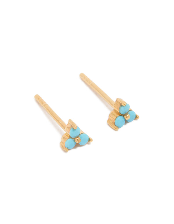 Gold Plated Sterling Silver Blue Flower Stud Earrings