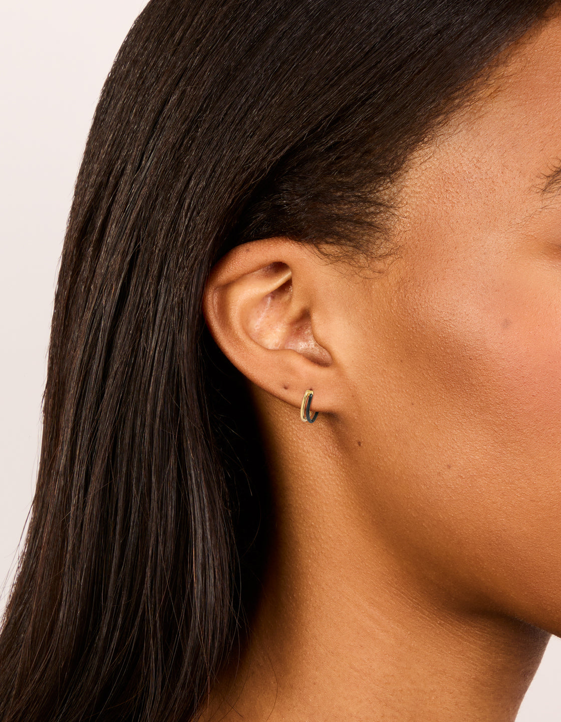 Gold Plated Sterling Silver & Black Enamel Double Hoop Earrings