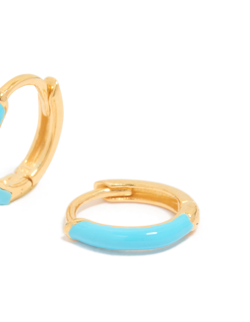 Gold Plated Sterling Silver Light Blue Enamel Huggie Earrings