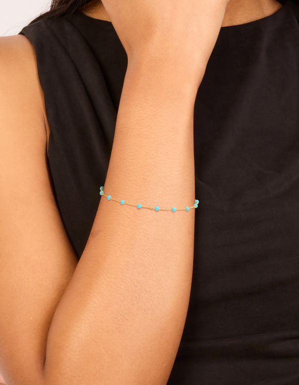 Gold Plated Sterling Silver Blue Enamel Station Beaded Bracelet