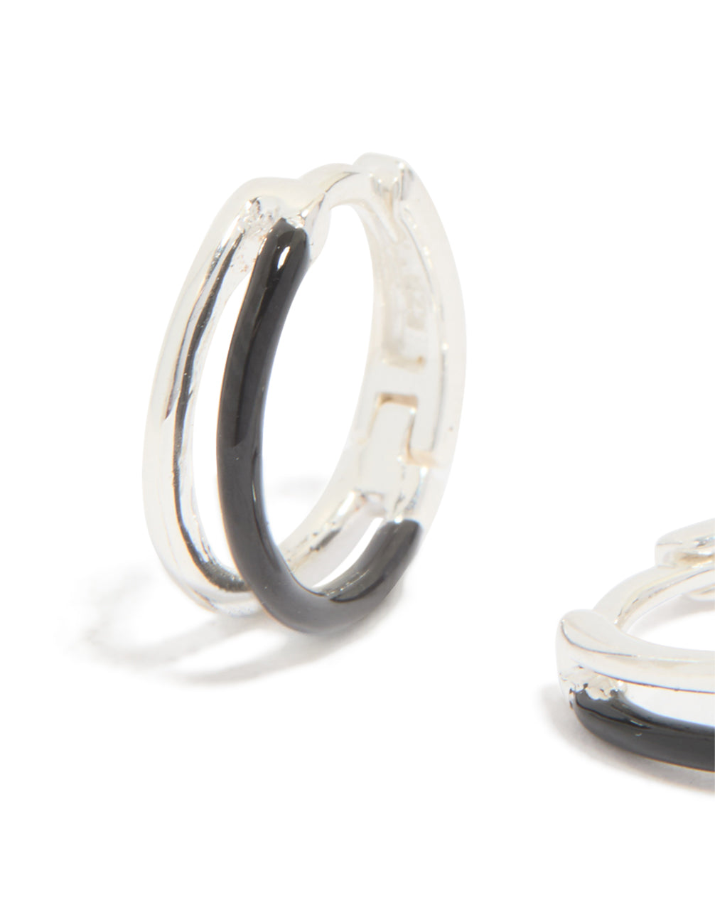 Sterling Silver Black Enamel Double Hoop Earrings