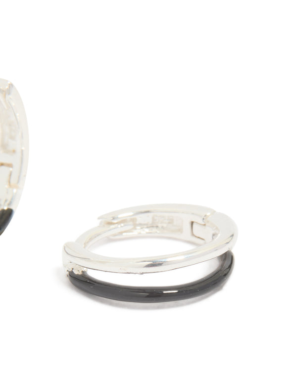 Sterling Silver Black Enamel Double Hoop Earrings