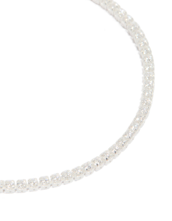 Beautiful sterling silver tennis bracelet with cubic zirconia stones close up view