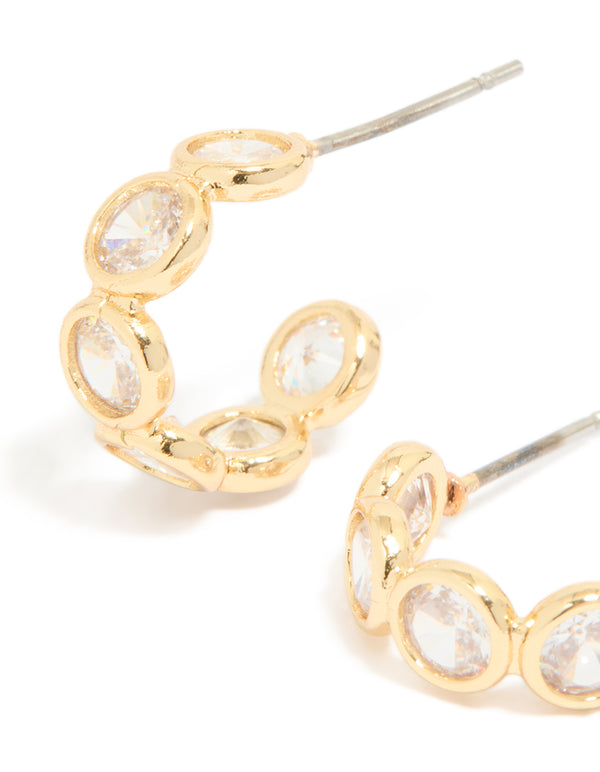Gold Plated Cubic Zirconia Bezel Huggie Earrings