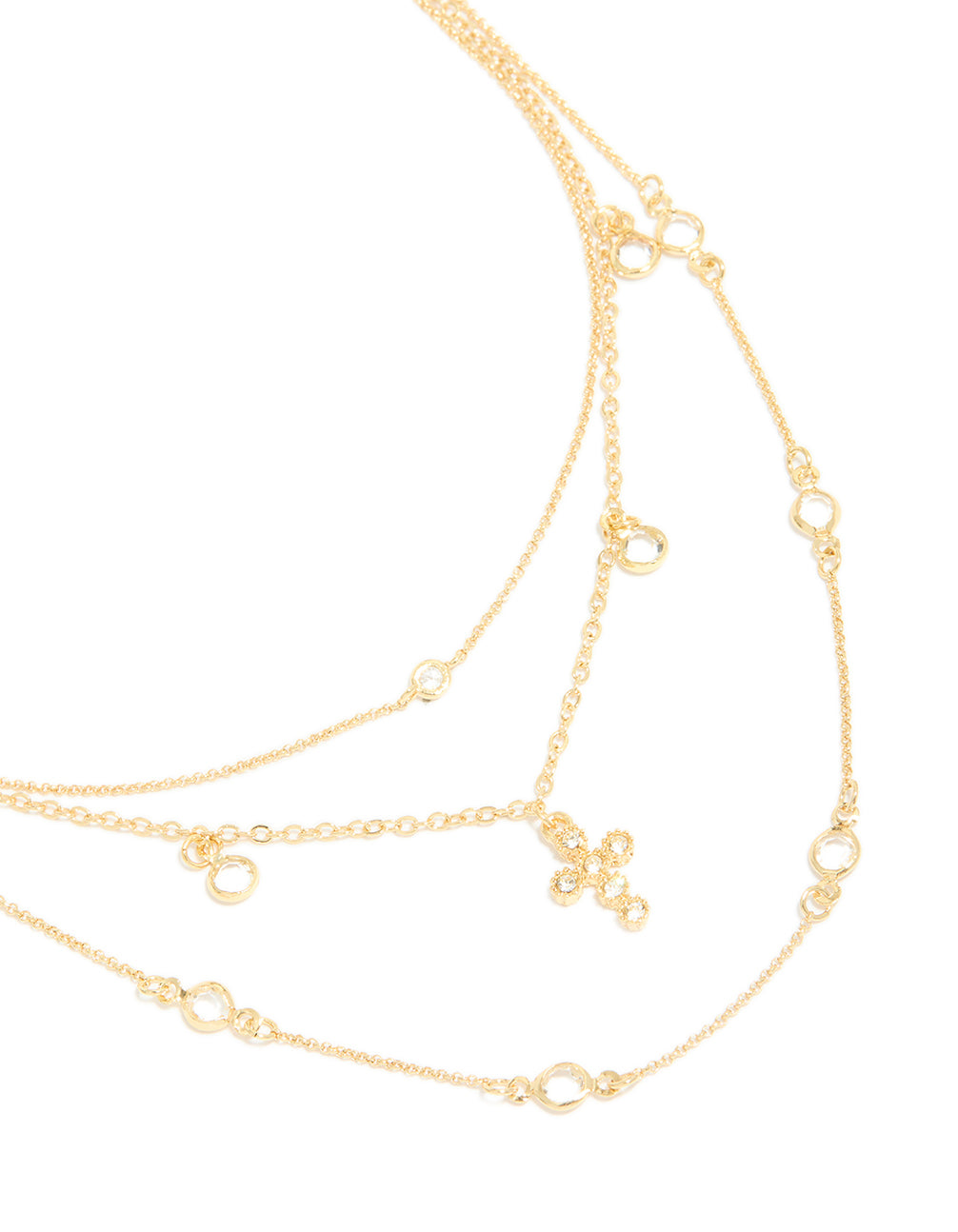Gold Plated Cubic Zirconia Bezel & Cross Layered Necklace