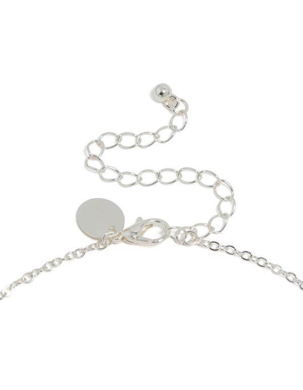 Silver Plated Pink & Blue Cubic Zirconia Mixed Oval Necklace