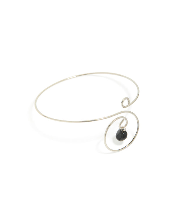 Silver Dainty Swirl Black Semi Precious Stone Arm Cuff