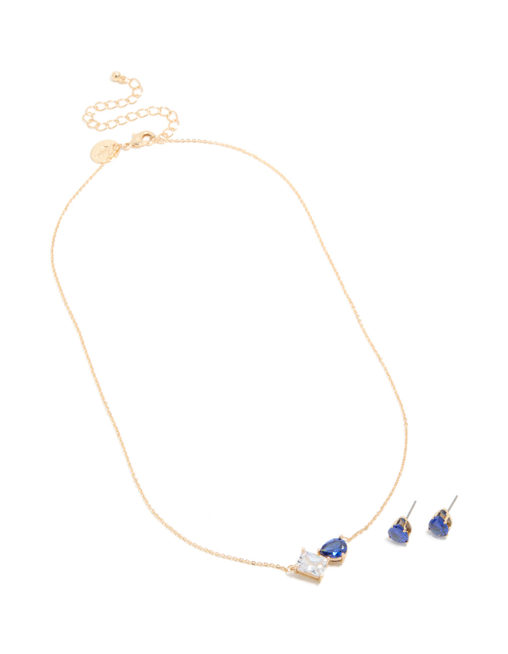 Gold Clear & Blue Cubic Zirconia Cluster Necklace & Earrings Set