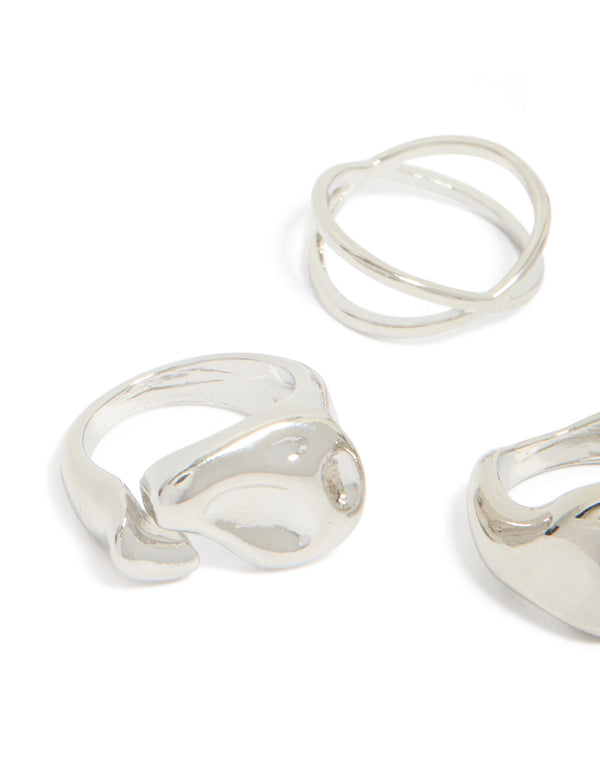 Silver Clean & Molten Rings 4-Pack