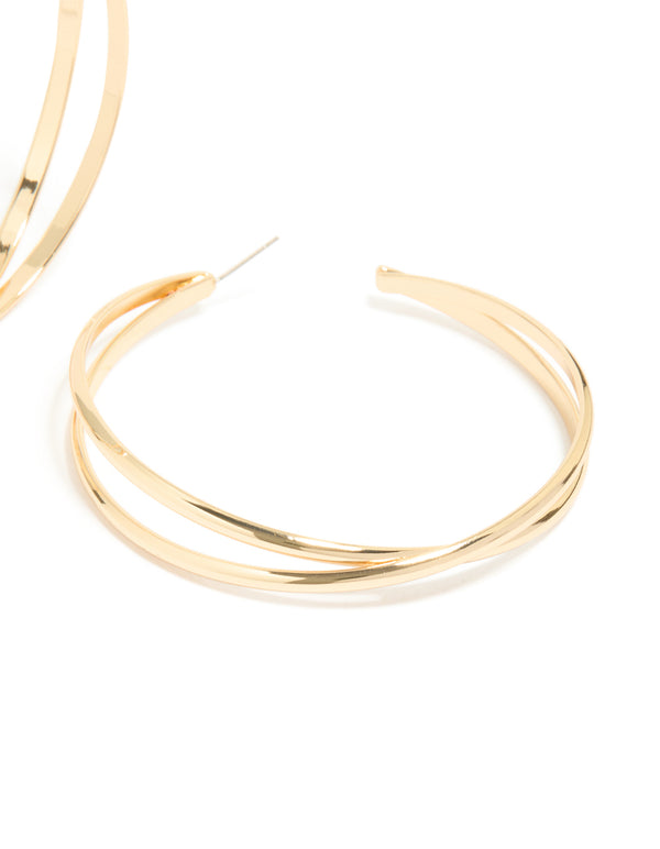 Gold Large Cross Over Hoop Earrings