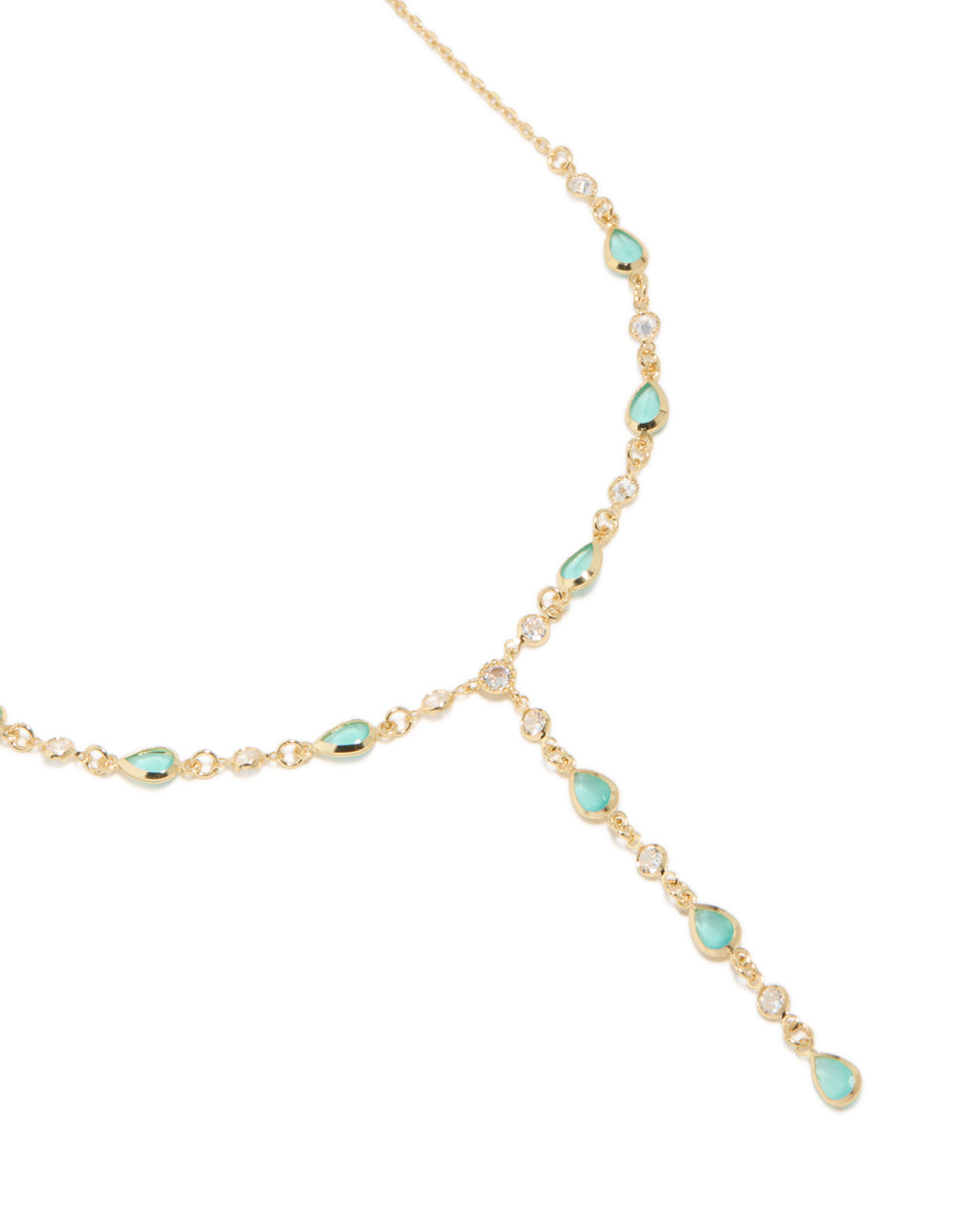 Gold Plated Blue Cubic Zirconia Alternating Oval Y-Necklace