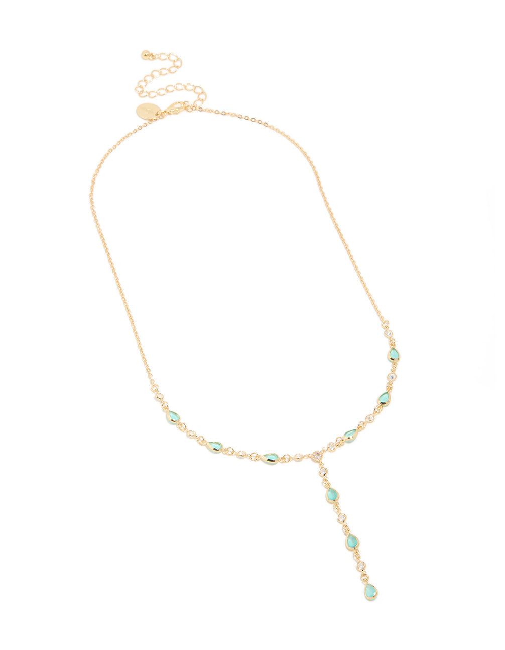 Gold Plated Blue Cubic Zirconia Alternating Oval Y-Necklace