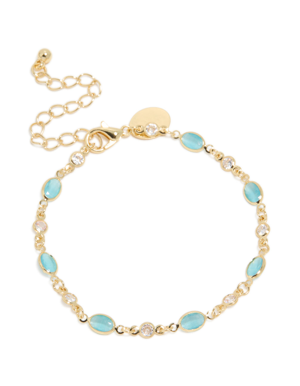 Gold Plated Blue & Clear Cubic Zirconia Oval Bracelet