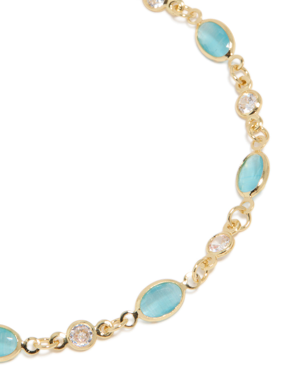 Gold Plated Blue & Clear Cubic Zirconia Oval Bracelet