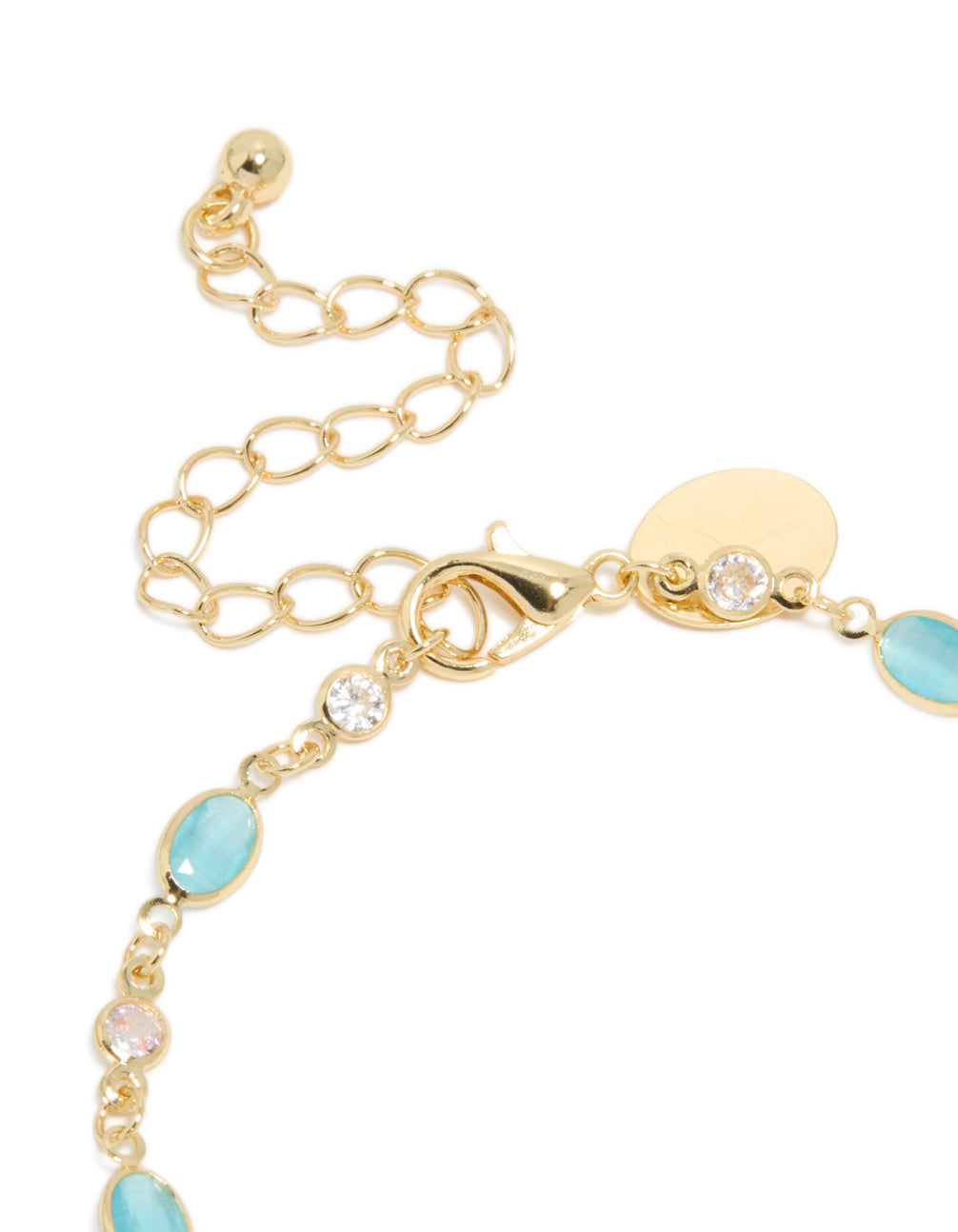 Gold Plated Blue & Clear Cubic Zirconia Oval Bracelet