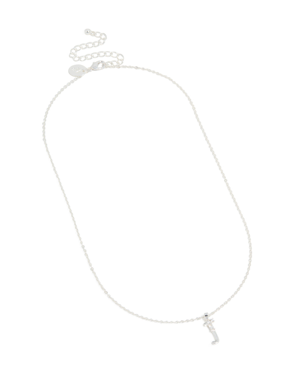 Silver Plated Thin Cubic Zirconia Letter J Necklace