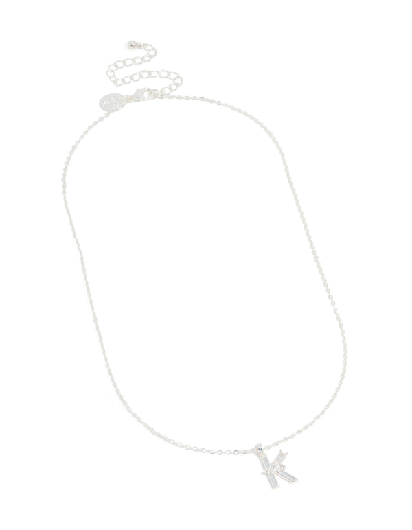 Silver Plated Thin Cubic Zirconia Letter K Necklace