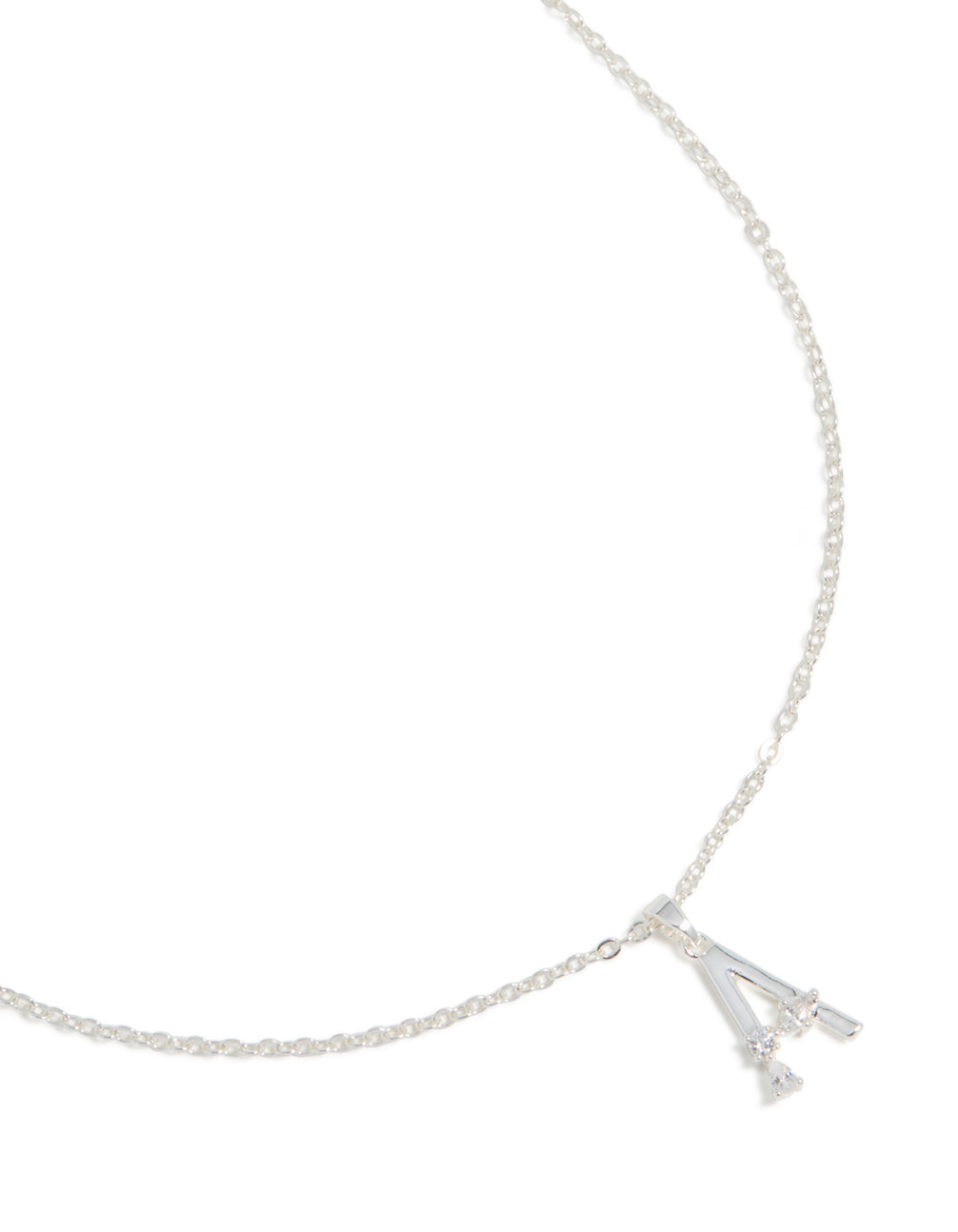 Silver Plated Thin Cubic Zirconia Letter A Necklace