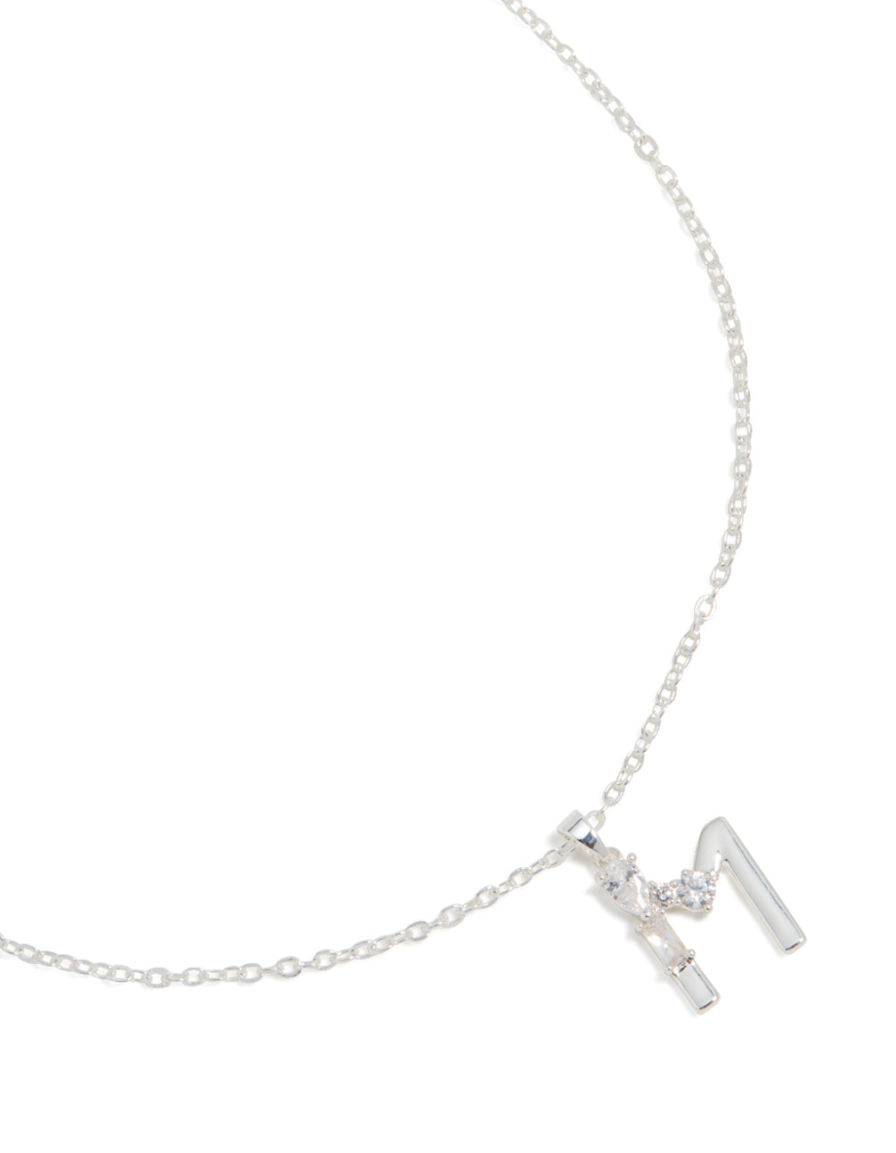 Silver Plated Thin Cubic Zirconia Letter M Necklace