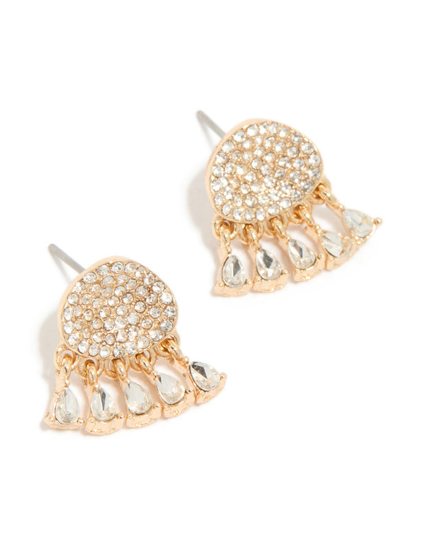 Crafted from gold diamante jellyfish stud earrings with charm featuring ocean-inspired in white ivory front view