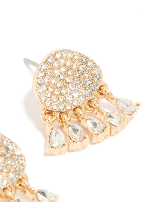 Highlighting gold diamante jellyfish stud earrings with charm displaying ocean-inspired and white ivory details post detail view