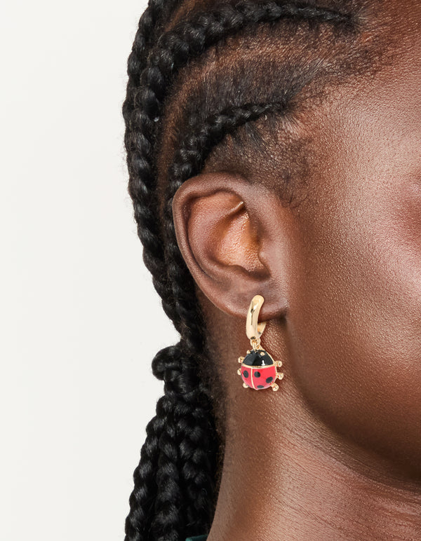 Gold Ladybug Huggie Earrings