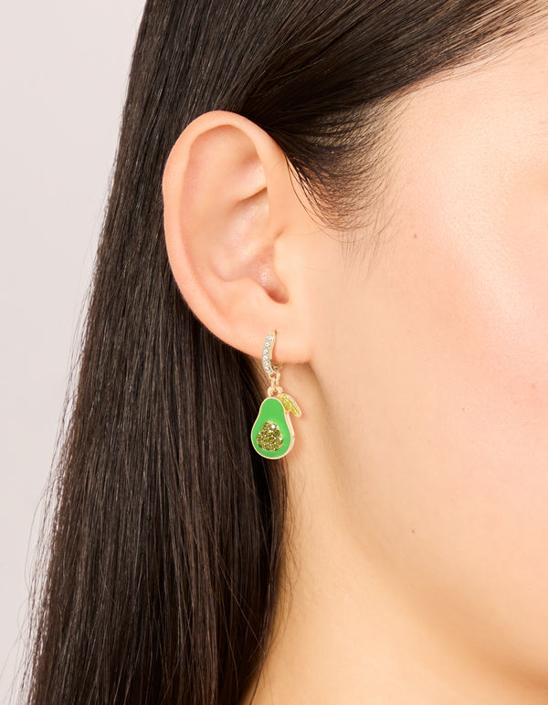 Gold Diamante Avocado Huggie Earrings
