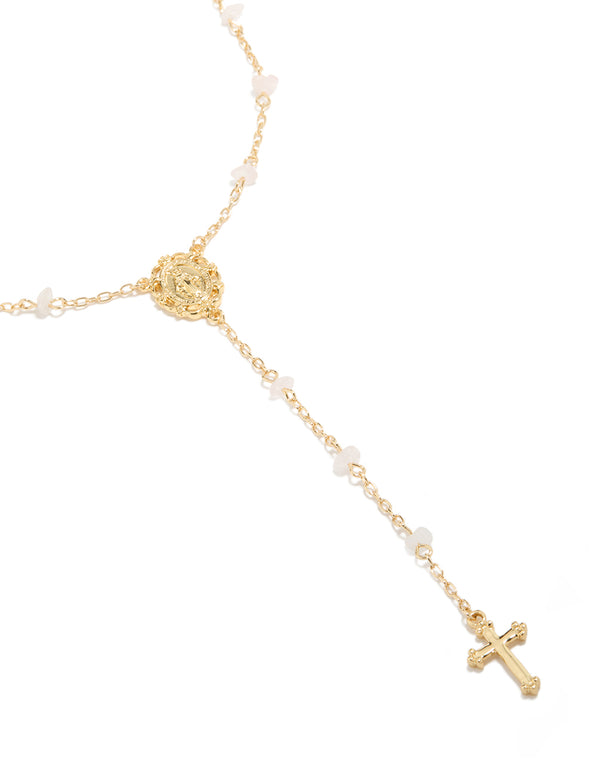 Gold Plated Dainty Semi Precious Stone Chip Rosary Necklace