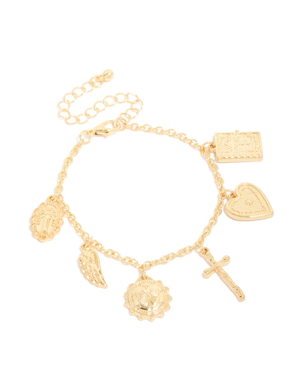 Gold Plated Angel & Cross Charms Bracelet
