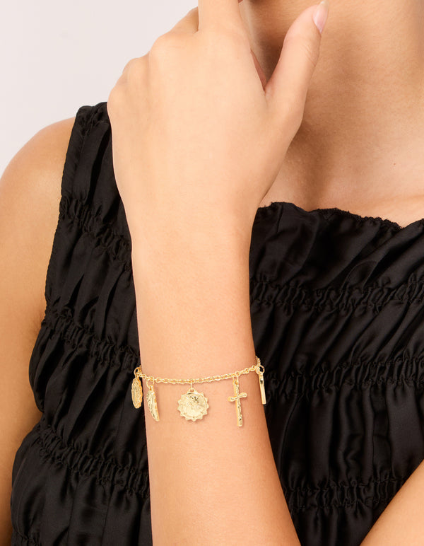 Gold Plated Angel & Cross Charms Bracelet
