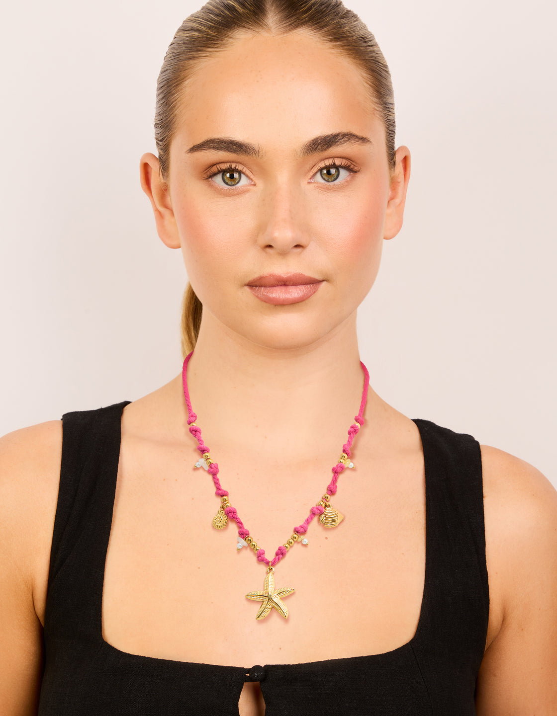 Waterproof Gold Plated Stainless Steel Starfish Cord Charm Necklace