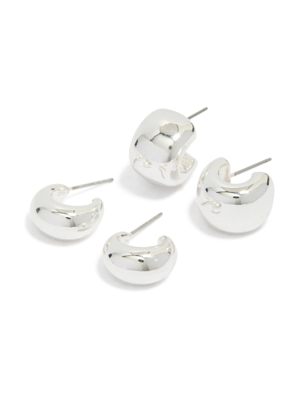Showcasing thick bubble hoop earrings in a 2-pack with chunky statement silver design front view