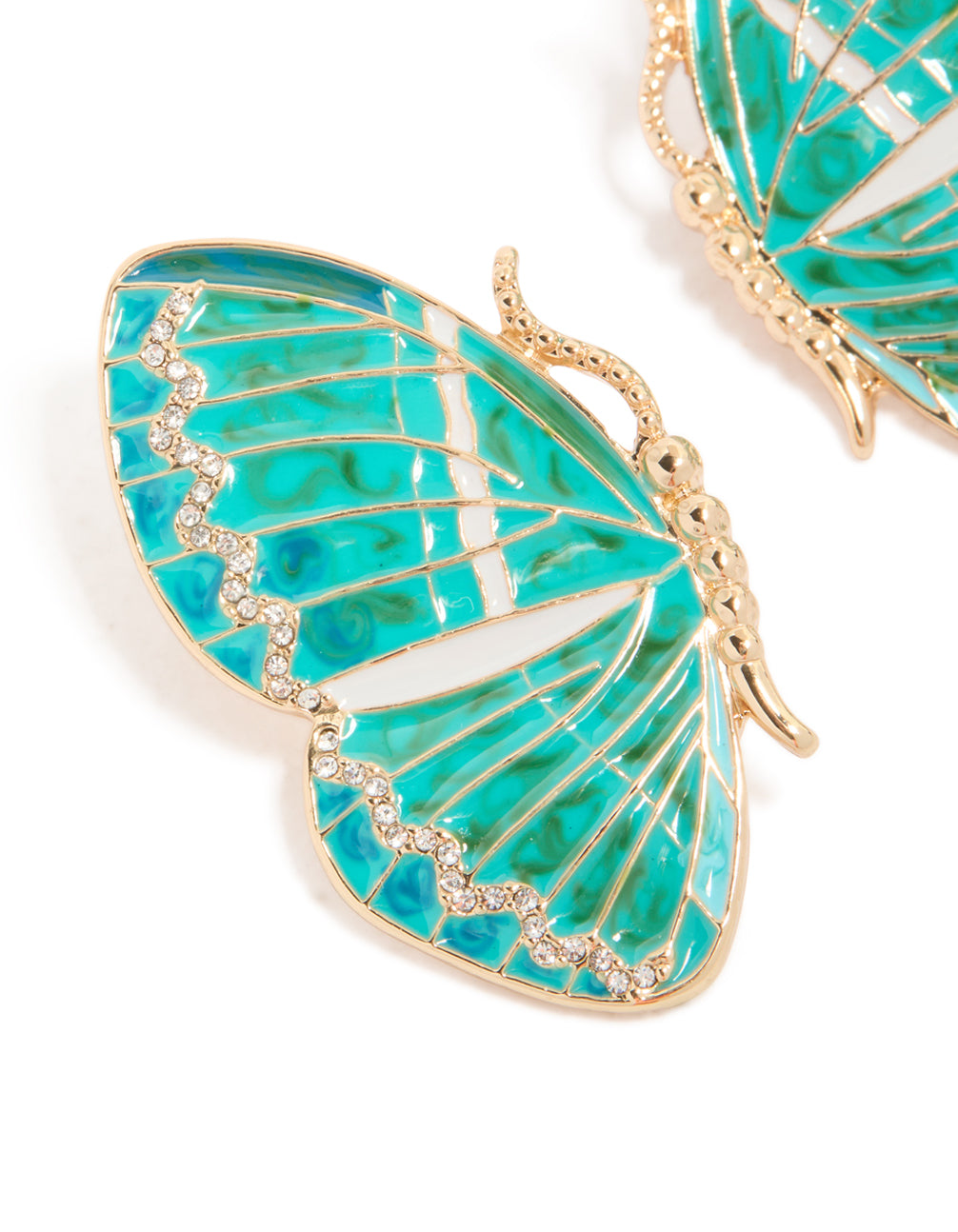 Gold Aqua Enamel Butterfly Stud Earrings