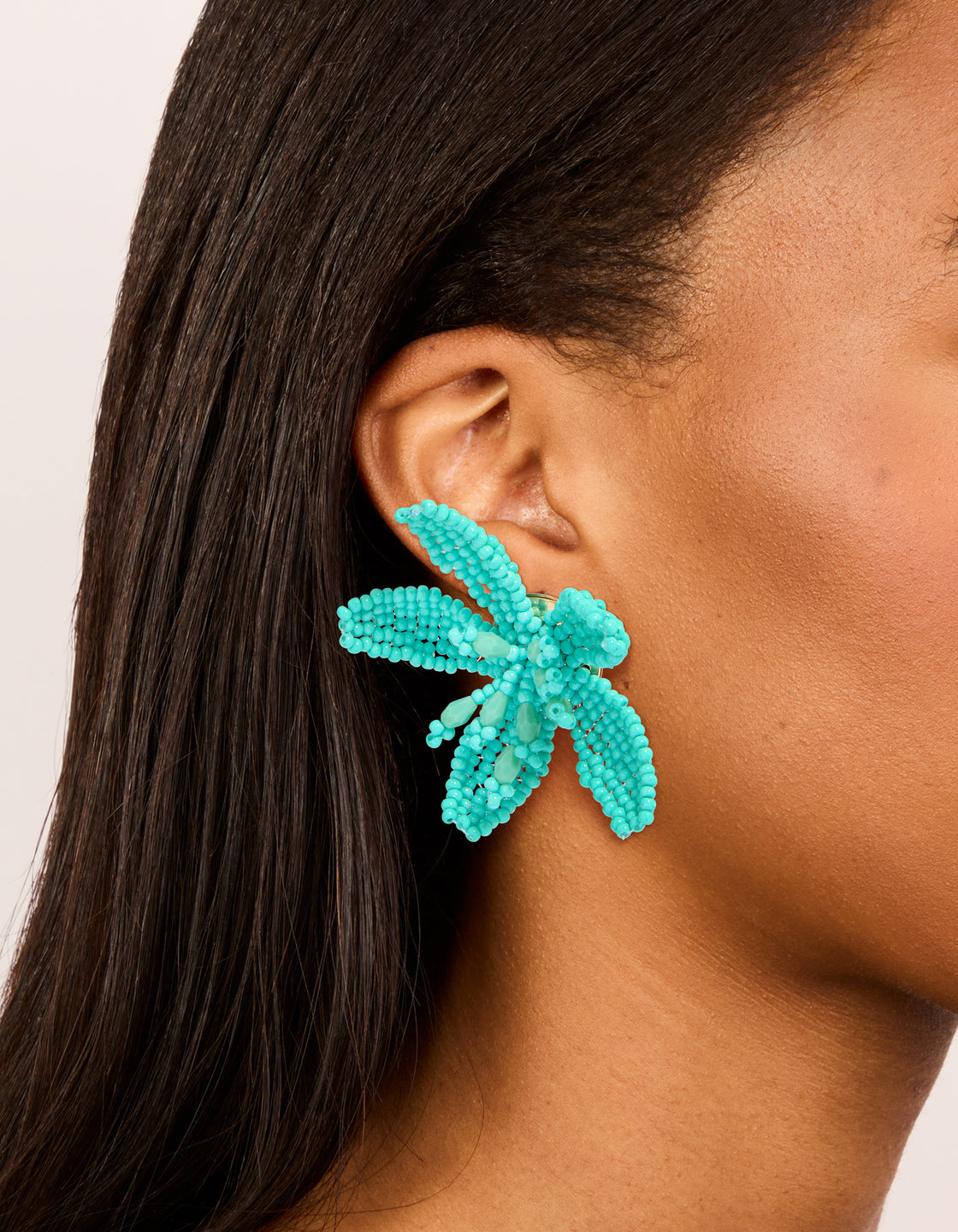 Aqua Beaded Statement Flower Stud Earrings