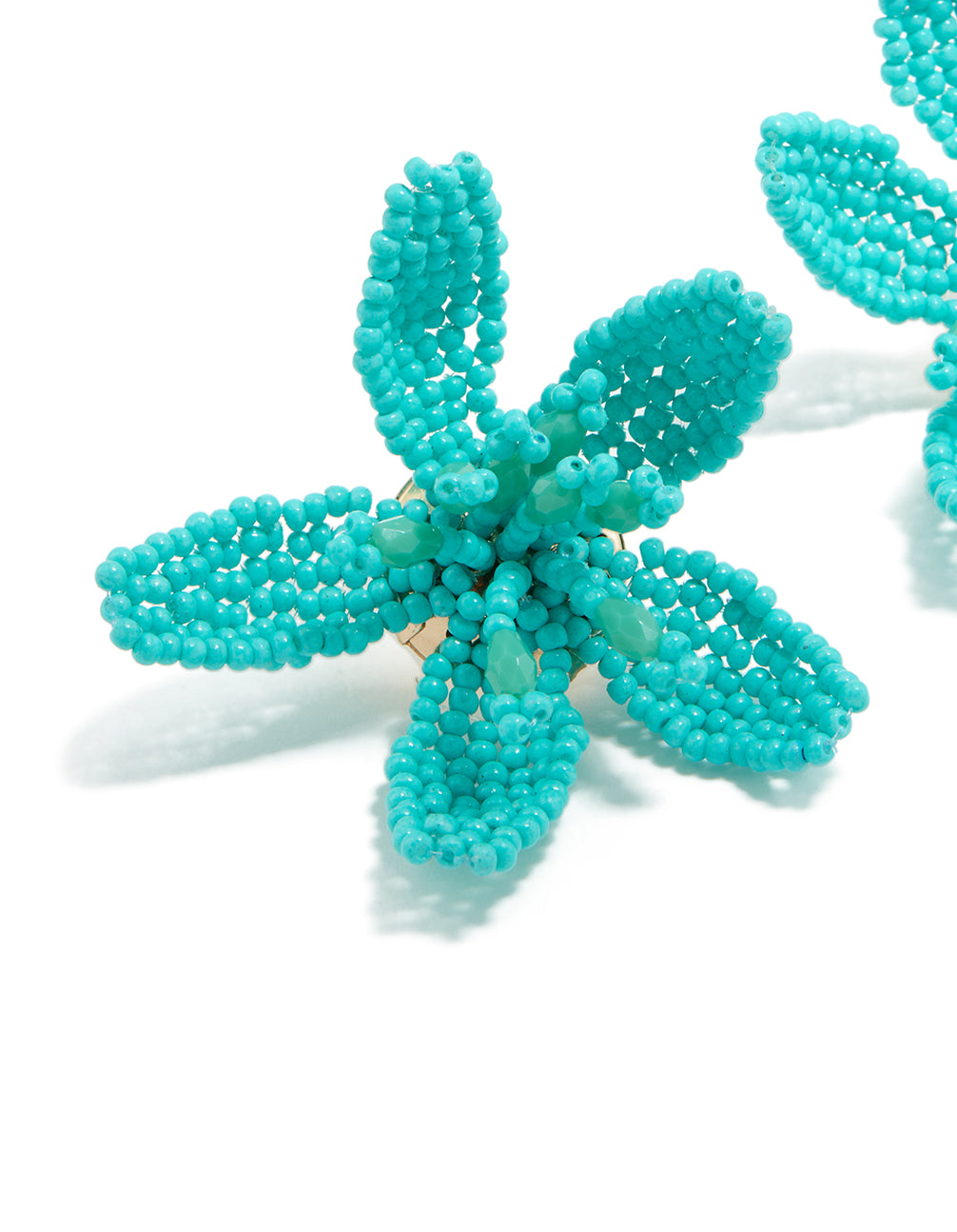 Aqua Beaded Statement Flower Stud Earrings