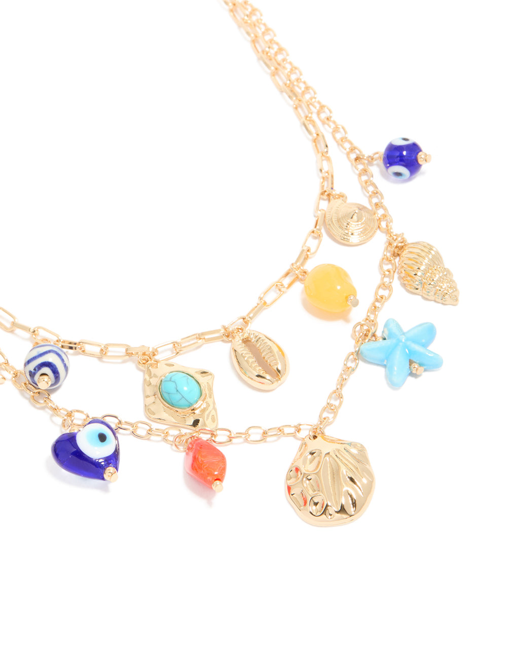 Gold Evil Eye & Sea Charm Layered Necklace