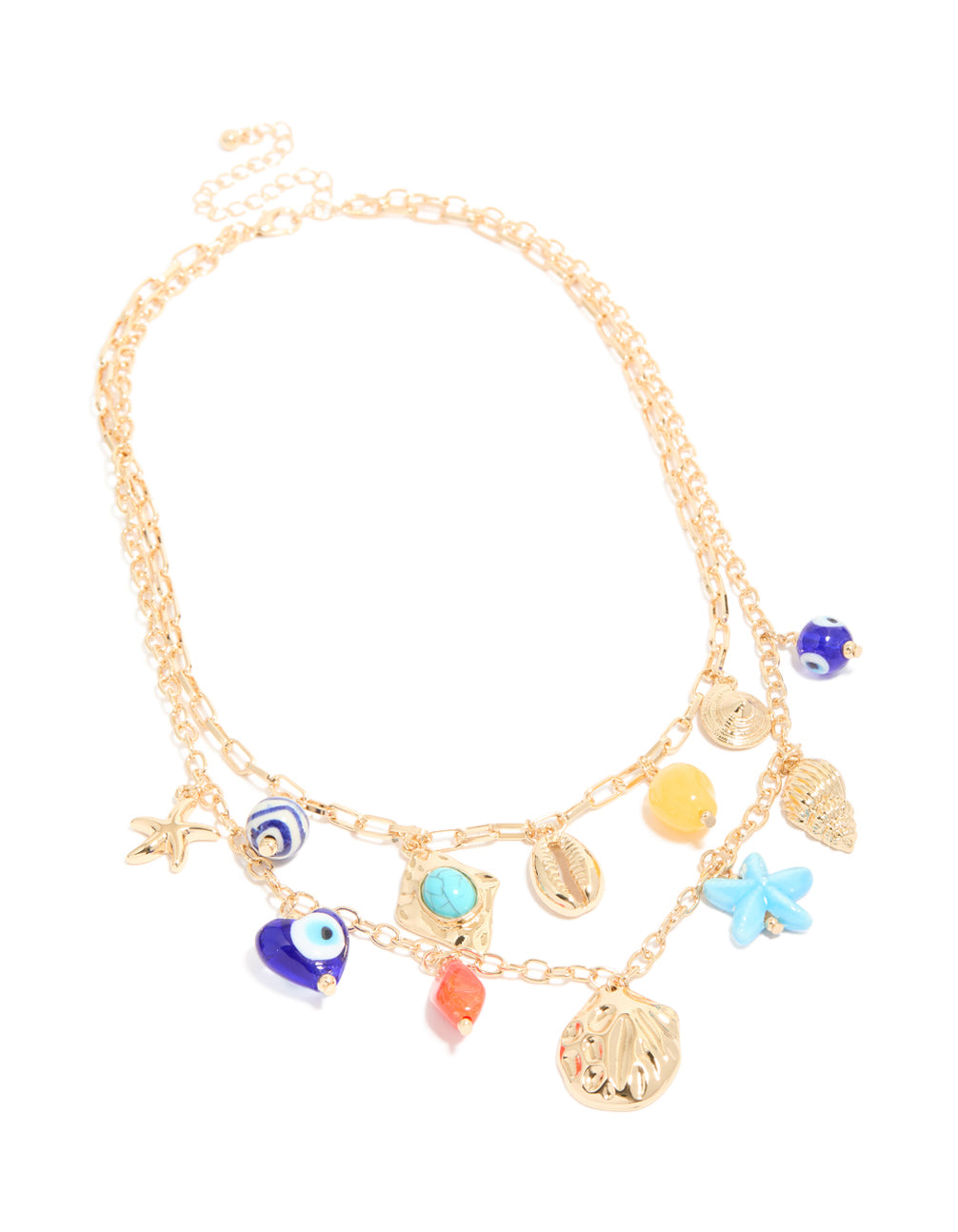 Gold Evil Eye & Sea Charm Layered Necklace