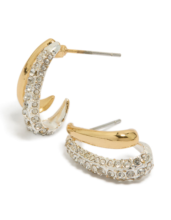 Mixed Metal Plated Double Layered Diamante Earrings
